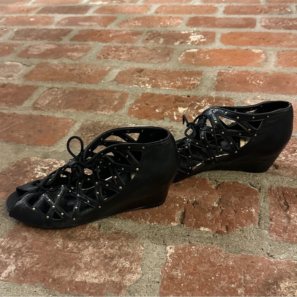 Dolce Vita Black Lace-Up Boots with Gold Accents - Picture 4 of 13